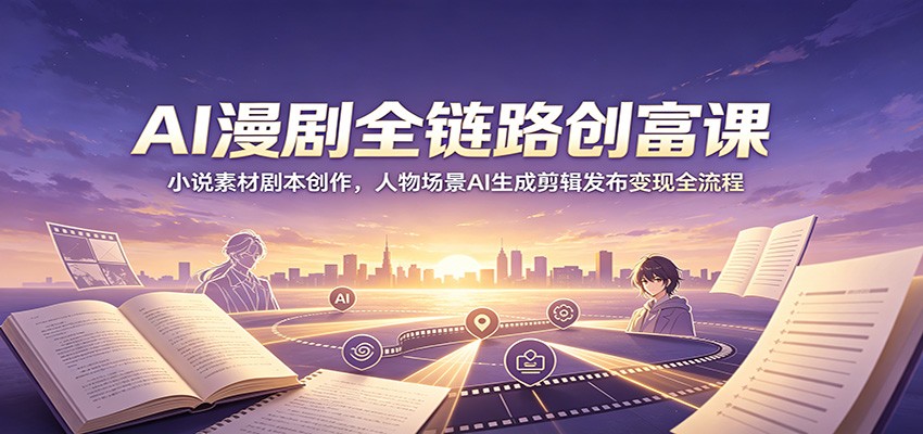 AI漫剧全链路创富课:小说素材剧本创作,人物场景AI生成剪辑发布变现全流程-资源站