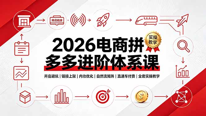 2026电商拼多多进阶体系课，开店避坑，链接上架，内功优化，自然流矩阵｜直通车付费｜全套实操教学-资源站