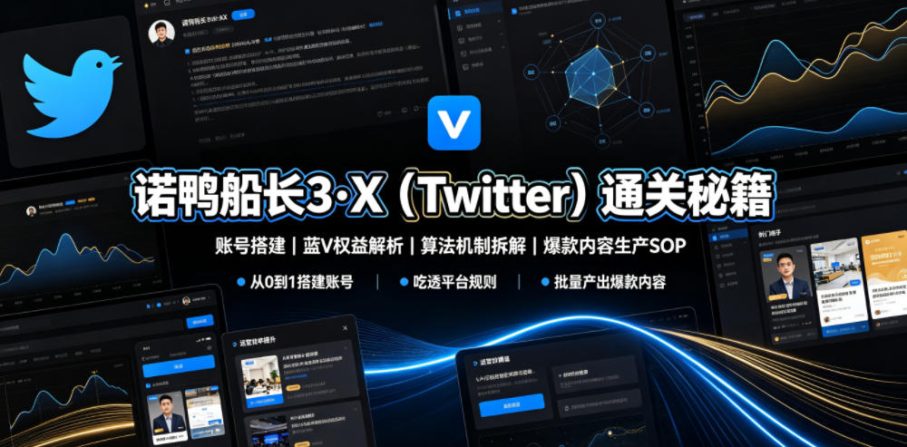 诺鸭船长3·X(Twitter)通关秘籍，涵盖账号搭建、蓝V权益解析、算法机制拆解及爆款内容生产SOP-资源站