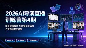 2026AI导演直播训练营第4期，实景直播教学AI分镜视听语言，广告短剧MV实战，解决人物画面崩坏痛点-资源站
