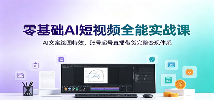零基础AI短视频全能实战课：AI文案绘图特效，账号起号直播带货完整变现体系-资源站