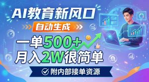 AI教育新风口，自动生成，一单500+，月入2W很简单，附内部接单资源-资源站