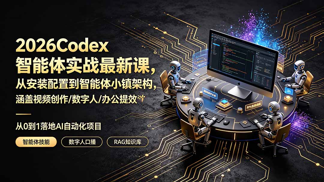 2026Codex智能体实战最新课，从安装配置到智能体小镇架构，涵盖视频创作/数字人/办公提效全技能-资源站