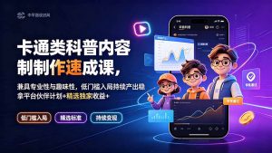 卡通类科普内容制作速成课，兼具专业性与趣味性，低门槛入局持续产出稳拿平台伙伴计划+精选独家收益-资源站