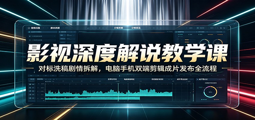 影视深度解说教学课:对标洗稿剧情拆解,电脑手机双端剪辑成片发布全流程-资源站