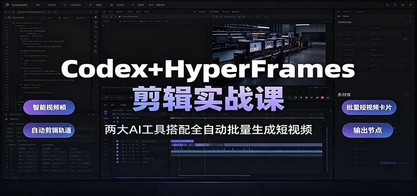 Codex+HyperFrames剪辑实战课：两大AI工具搭配全自动批量生成短视频-资源站