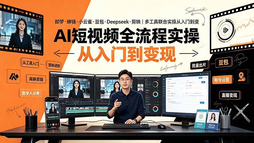 AI短视频全流程实操：即梦·蝉镜·小云雀·豆包·Deepseek·剪映｜多工具联合实操从入门到变现-资源站