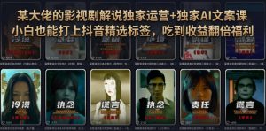 某大佬的影视剧解说独家运营+独家AI文案课，小白0粉丝也能快速打上抖音精选标签、吃到收益翻倍福利-资源站