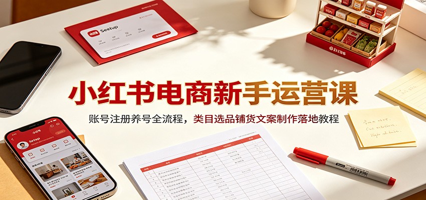 小红书电商新手运营课:账号注册养号全流程,类目选品铺货文案制作落地教程-资源站