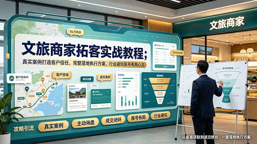 文旅商家拓客实战教程；真实案例打造客户信任，完整落地执行方案，行业避坑账号布局心法-资源站