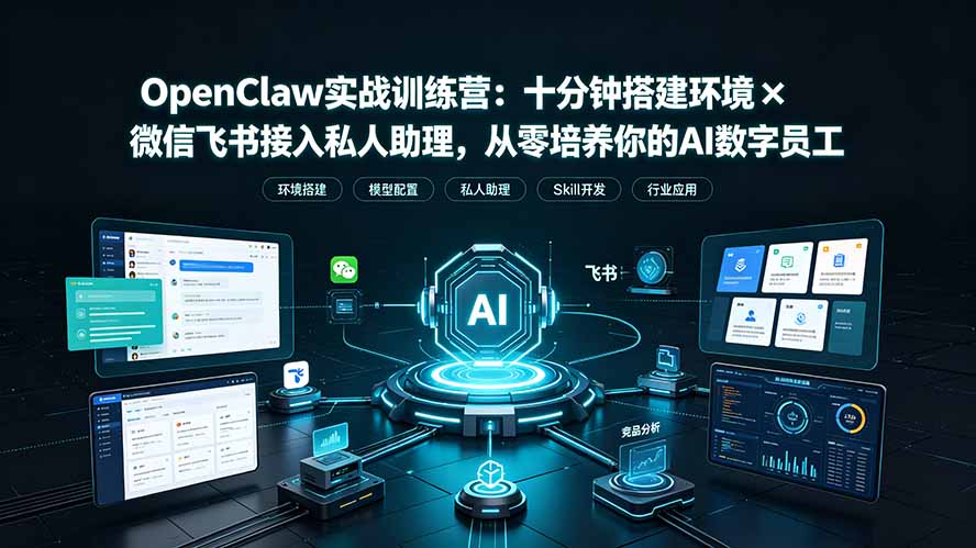 OpenClaw实战特训营：十分钟搭建环境×微信飞书接入私人助理，从零培养你的AI数字员工-资源站