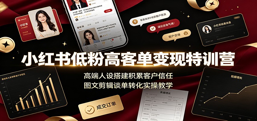 小红书低粉高客单变现特训营：高端人设搭建积累客户信任，图文剪辑谈单转化实操教学-资源站