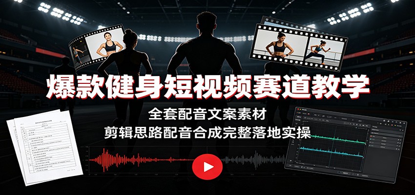 爆款健身短视频赛道教学：全套配音文案素材，剪辑思路配音合成完整落地实操-资源站