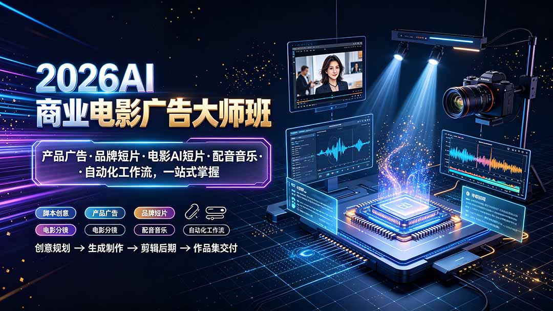 2026AI商业电影广告大师班：产品广告·品牌短片·电影AI短片·配音音乐·自动化工作流，一站式掌握-资源站