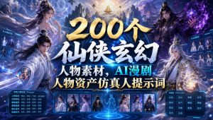 200个仙侠玄幻人物素材，AI漫剧人物资产仿真人提示词-资源站