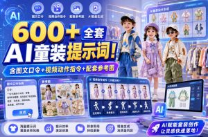 600+全套AI童装提示词！含图文口令+视频动作指令+配套参考图，Word-Excel规整分类，童装电商、种草无脑量产内容！-资源站