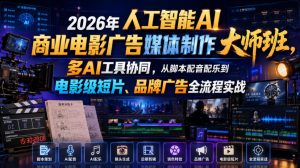 2026年人工智能AI商业电影广告媒体制作大师班，多AI工具协同，从脚本配音配乐到电影级短片、品牌广告全流程实战(中英字幕)-资源站
