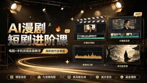 AI漫剧短剧进阶课｜电脑+手机双端实操教学｜影视剧对口型人物吃瓜×解压末日庇护所全程讲解，高阶技巧全掌握-资源站