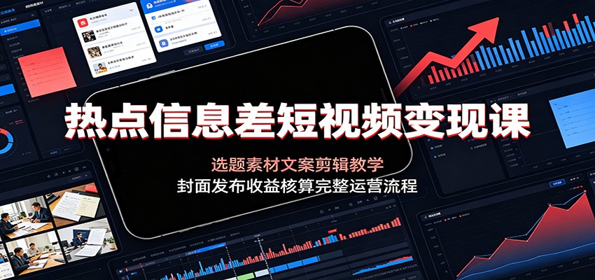 热点信息差短视频变现课:选题素材文案剪辑教学,封面发布收益核算完整运营流程-资源站
