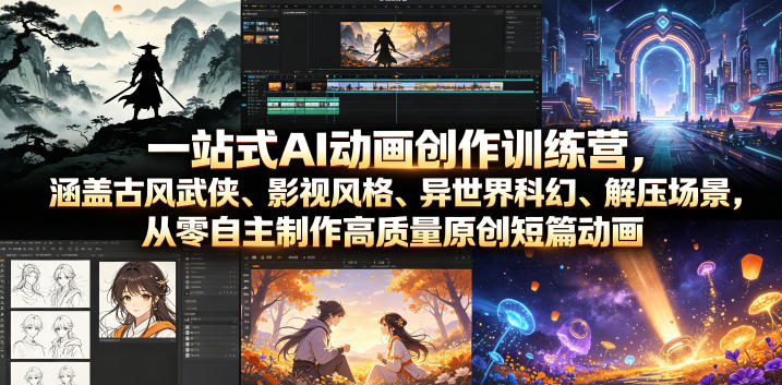 一站式AI动画创作训练营，涵盖古风武侠、影视风格、异世界科幻、解压场景，从零自主制作高质量原创短篇动画(更新)-资源站
