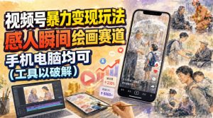 视频号暴力变现玩法，感人瞬间绘画赛道，手机电脑均可-资源站