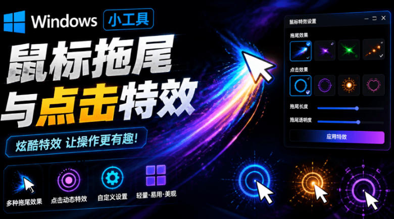 Windows特效小工具！一键给你的鼠标添加拖尾与点击动态特效，吾爱出品，免费使用Mouse Trail-资源站