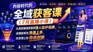 内容时代的全域获客课(7月直播小课),从高效精准获客到强人设IP品牌,给模版帮你快速上手,给原理让你自由创新-资源站