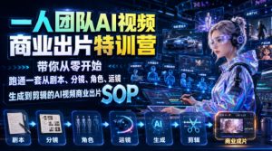 一人团队AI视频商业出片实战课:带你从零开始跑通一套从剧本、分镜、角色、运镜、生成到剪辑的AI视频商业出片SOP-资源站