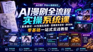 AI漫剧全流程实操系统课｜剧本素材・AI生图生视频・剪辑发布变现・高阶接单，零基础一站式实战教程-资源站