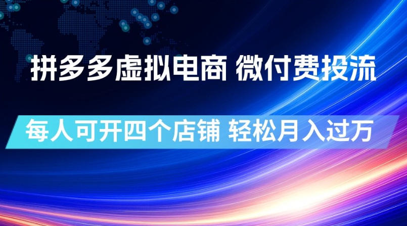 拼多多虚拟电商，微付费投流玩法，每人可开四个店，轻松月入过1W【揭秘】-资源站