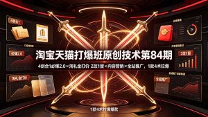 淘宝天猫打爆班原创技术第84期：4剑合1必爆2.0×淘礼金打价×2改1留×内容营销×全站推广，1款4术拉爆-资源站