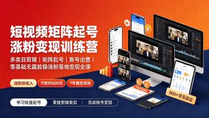 短视频矩阵起号涨粉变现训练营｜多类目剪辑·矩阵起号·账号出售，0基础无露脸稳涨粉落地变现全课-更新-资源站