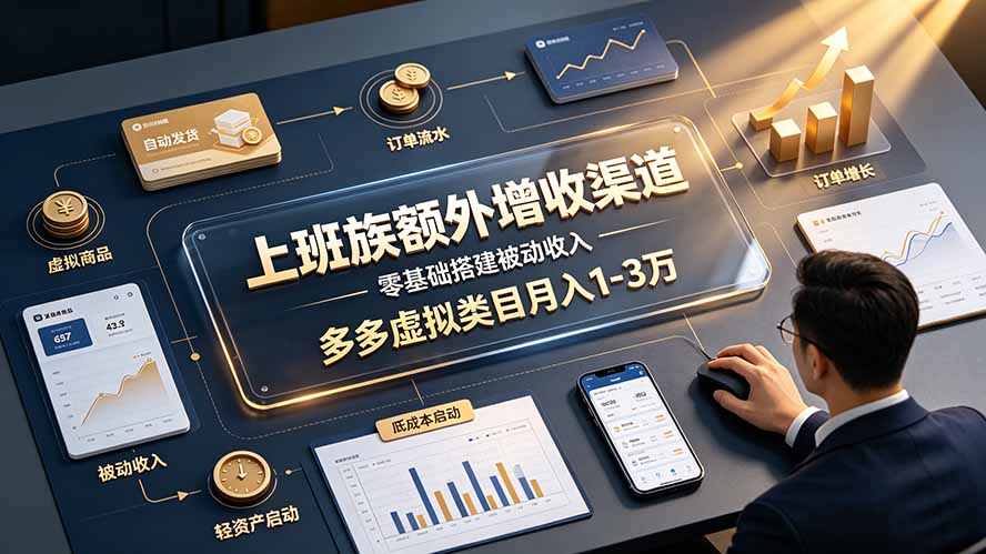 上班族额外增收渠道，零基础搭建被动收入，多多虚拟类目月入 1-3 万-资源站