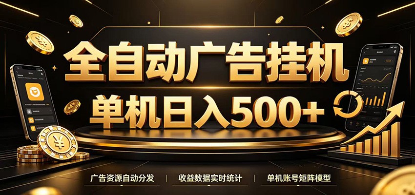 全自动广告挂机，每天24小时不停的去看广告获取收益，单机500＋-资源站