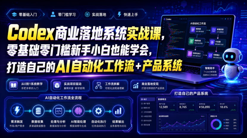 Codex商业落地系统实战课，零基础零门槛新手小白也能学会，打造自己的AI自动化工作流+产品系统-资源站