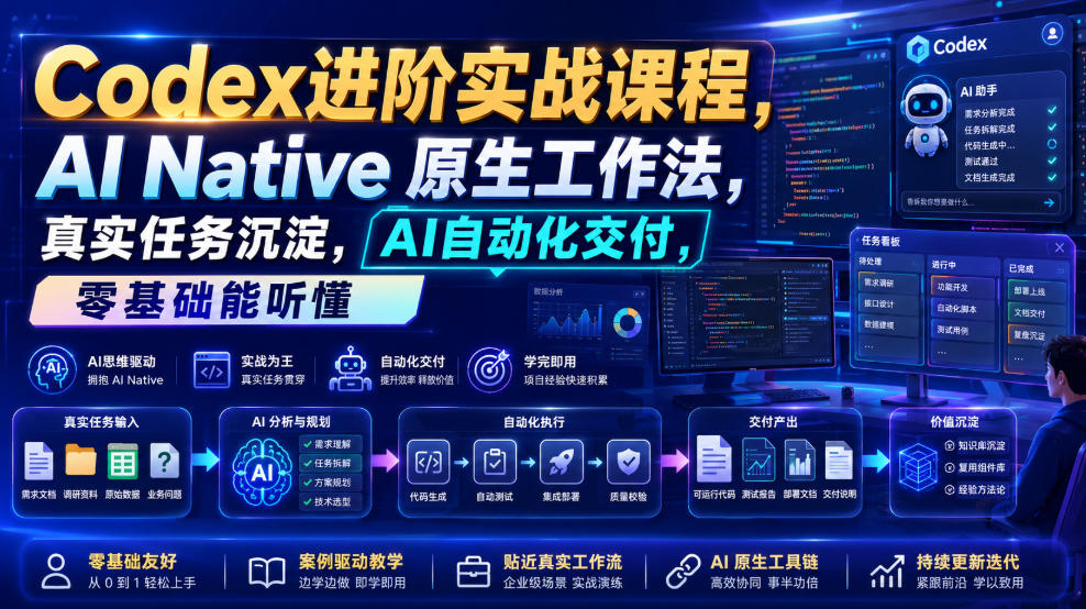Codex进阶实战课｜AI Native原生工作法，22节真实任务落地，从配置到AI自动化交付全链路教程-资源站