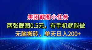 美团截图小任务，两张截图0.5元，有手机就能做，单天日入200+【揭秘】-资源站