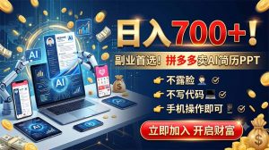 拼多多卖AI简历PPT，不露脸不写代码，手机操作日入700+，副业首选！-资源站