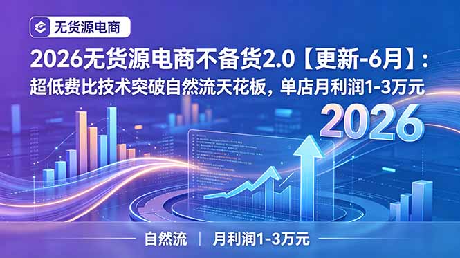 2026无货源电商不备货2.0【更新-7月】：超低费比技术突破自然流天花板，单店月利润1-3万元-资源站