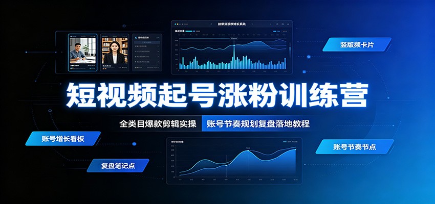 短视频起号涨粉训练营：全类目爆款剪辑实操，账号节奏规划复盘落地教程-资源站