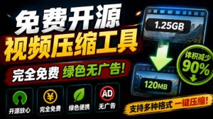 Github开源视频压缩瘦身工具,轻松压缩90%,并保持画质清晰,完全免费绿色无广告!VideoSlim-资源站