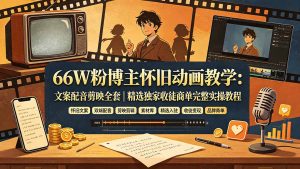 66W粉博主怀旧动画教学：文案配音剪映全套｜精选独家收徒商单完整实操教程-资源站