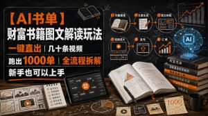 【AI书单】财富书籍图文解读玩法，一键直出，几十条视频，跑出1000单，全流程拆解，新手也可以上手-资源站