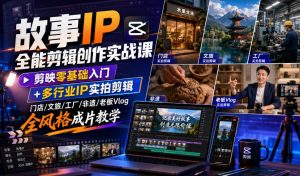 故事IP全能剪辑创作实战课｜剪映零基础入门+多行业IP实拍剪辑，门店/文旅/工厂/非遗/老板Vlog全风格成片教学-资源站