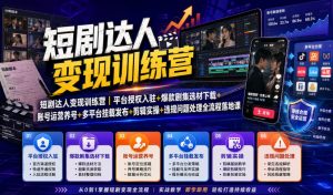 短剧达人变现训练营｜平台授权入驻+爆款剧集选材下载+账号运营养号+多平台挂载发布+剪辑实操+违规问题处理全流程落地课-资源站
