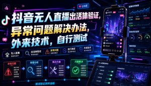 抖音无人直播出活体验证，异常问题解决办法，外来技术，自行测试-资源站
