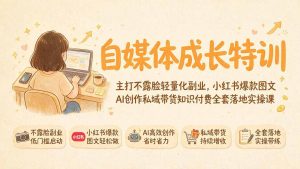 自媒体成长特训｜主打不露脸轻量化副业，小红书爆款图文AI创作私域带货知识付费全套落地实操课-资源站