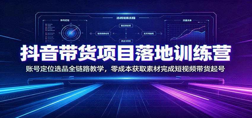 抖音带货项目落地训练营:账号定位选品全链路教学,零成本获取素材完成短视频带货起号-资源站