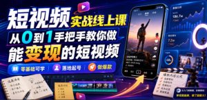 短视频实战线上课,从0到1手把手教你做能变现的短视频,零基础可学,落地起号做爆款-资源站