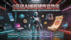 0基础AI编程硬件造物课|机器人组装拆解语音编程,AI三维建模一键打印云端本地交互全套实操教学-资源站